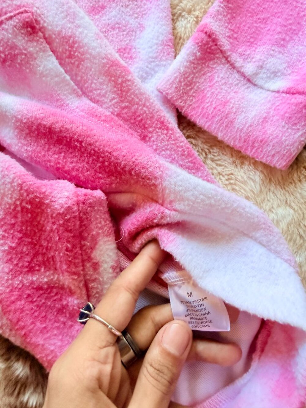 Size M Theo & Spence Pink Tie Dye Soft Fleece Hoodie - Picture 6 of 8